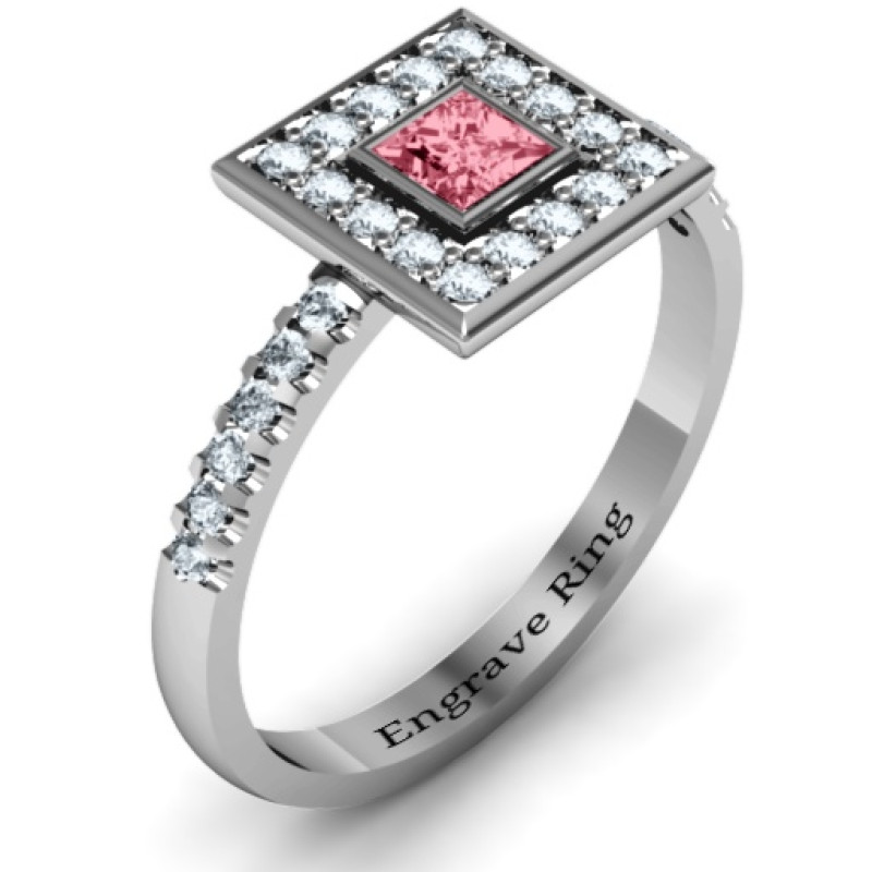 Custom Bezel Princess Stone Channel Accent Ring Bezel princess stone ring with channel accents in the band