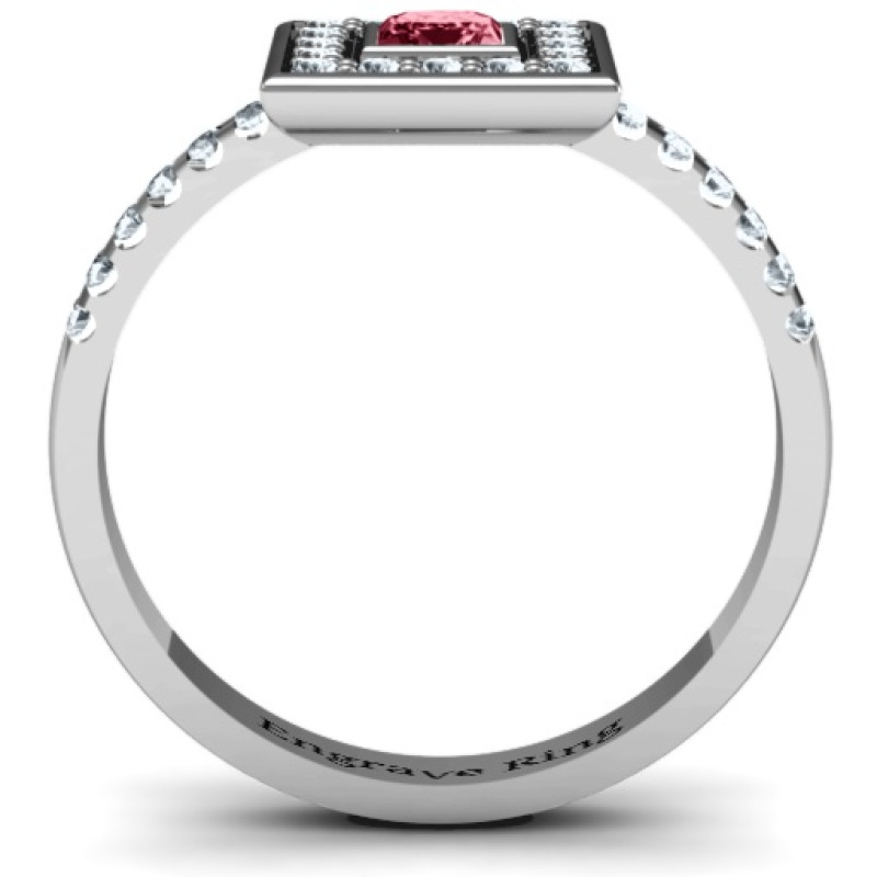 Custom Bezel Princess Stone Channel Accent Ring Bezel princess stone ring with channel accents in the band
