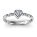 Bezel set love ring with a heart-cut centre stone and accent stones