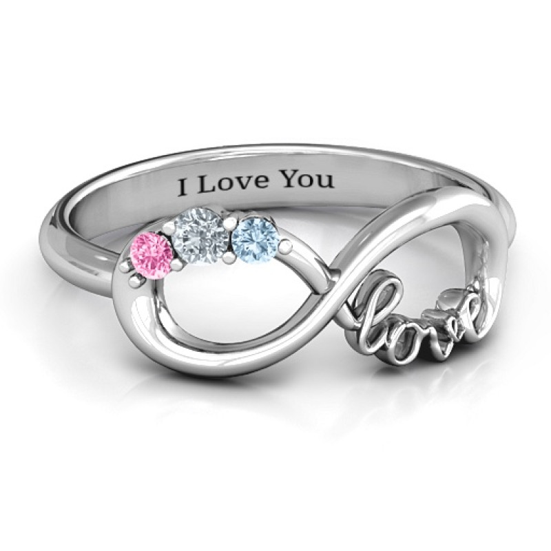 Birthstone Infinity Love Ring with centre and side stones