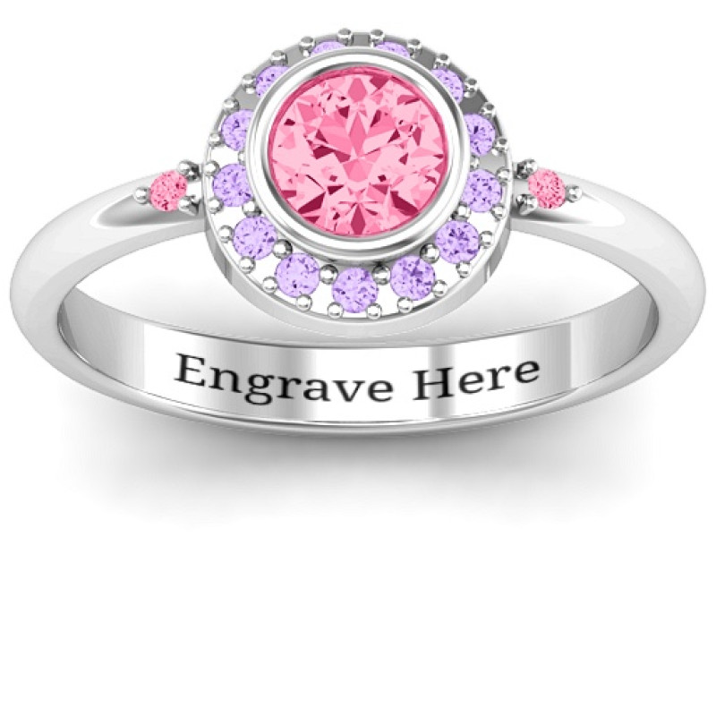 Blooming Round Cluster Ring with halo and side accent stones