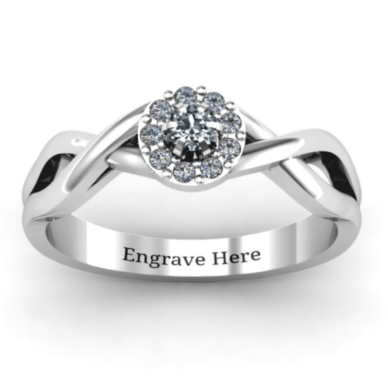 Braided Floral Cluster Ring with centre stone and braided band
