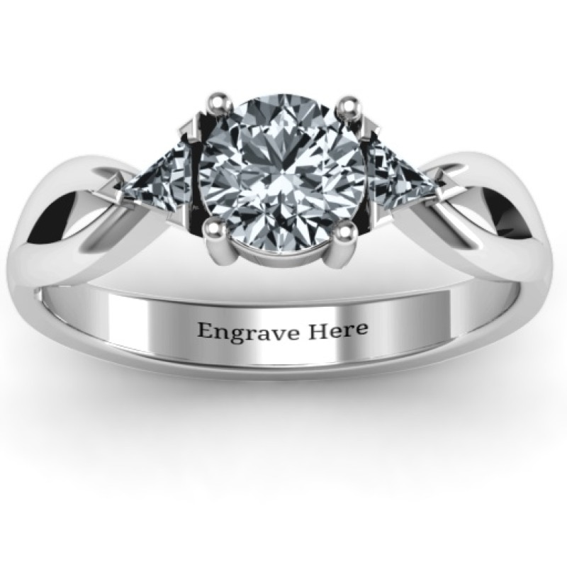 Braided Shank Ring with Trillian Accents Braided shank ring with a round centre stone and triangle accents