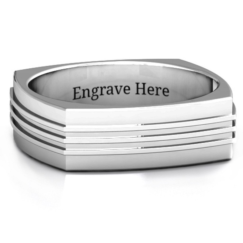 Bridge grooved square-shaped men's ring