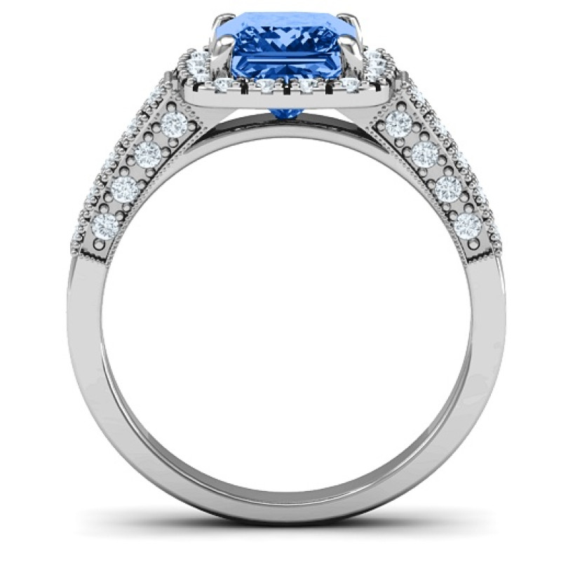 Princess-cut ring showing round accent stone details