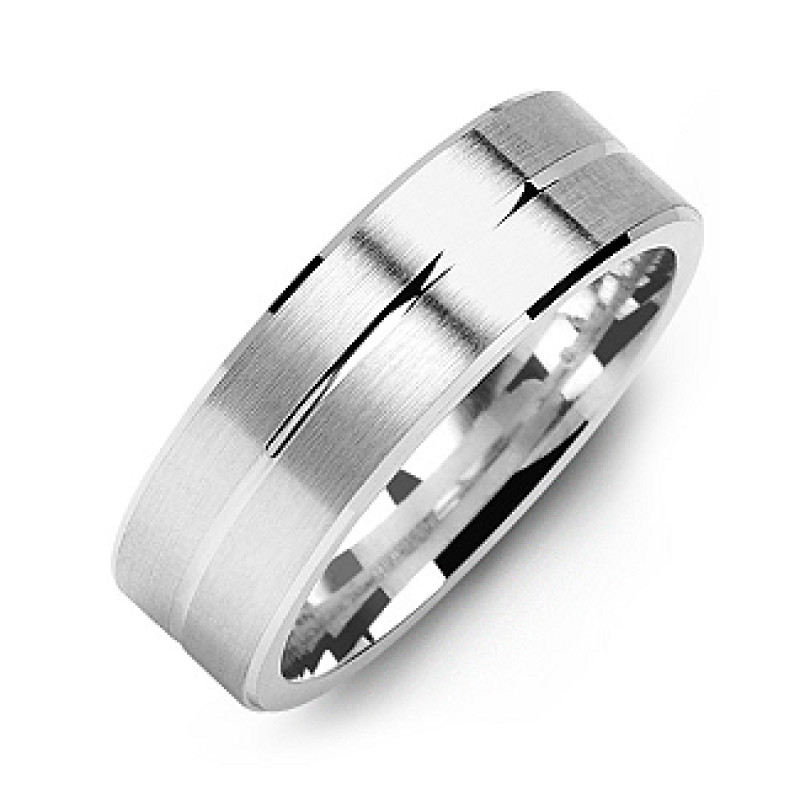 Brushed Men's Ring with Beveled Edges and Lined Centre Brushed men's ring with beveled edges and a lined centre
