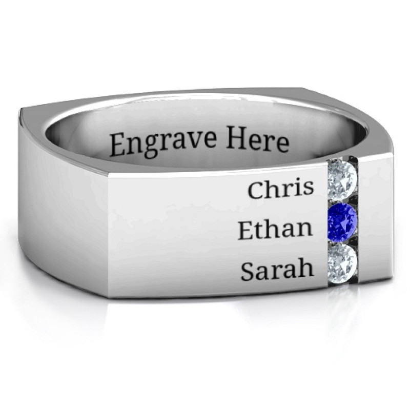 Cache square-shaped men's ring with three gemstones