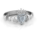 Claddagh with Halo Ring featuring a heart-shaped centre stone and halo setting