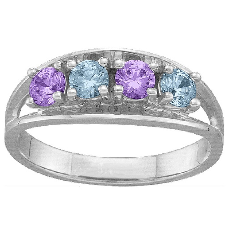 Classic 2-6 Gemstones Ring Classic ring with round gemstones suspended in a divided band