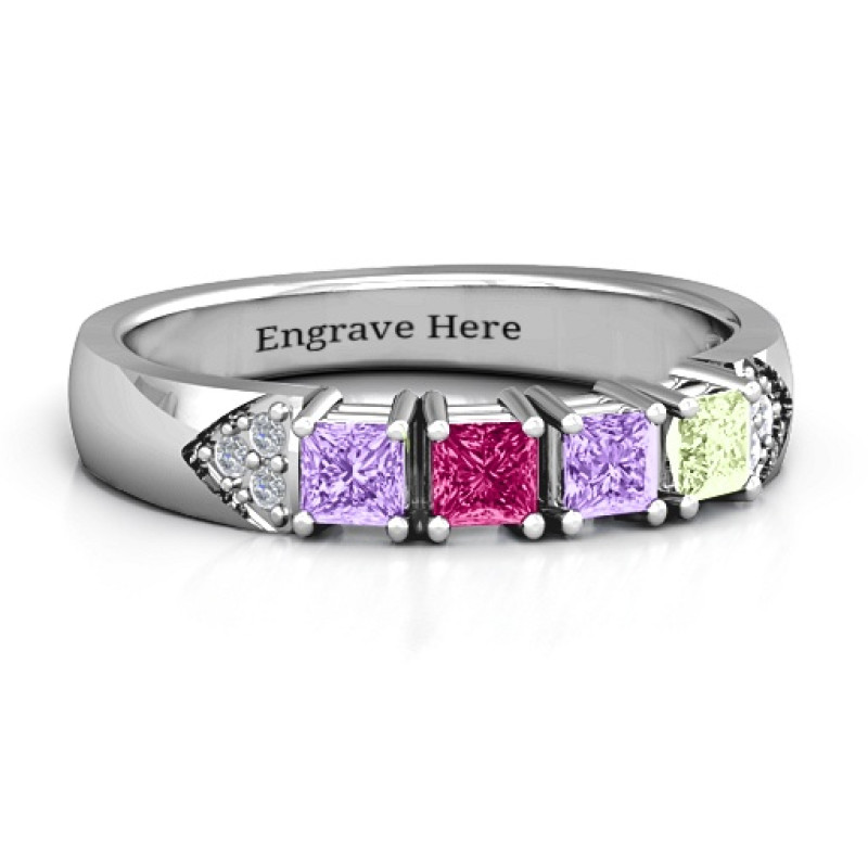 Classic customisable princess-cut ring with side accent stones