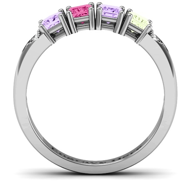 Classic customisable princess-cut ring with side accent stones