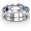 Classic fish men's ring with three fish and two round stones
