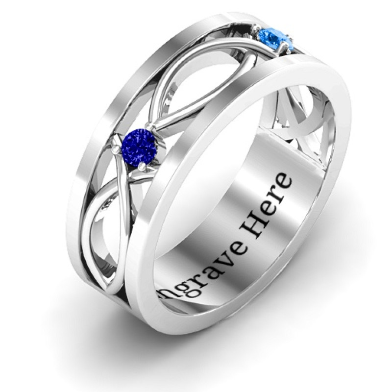 Classic fish men's ring with three fish and two round stones