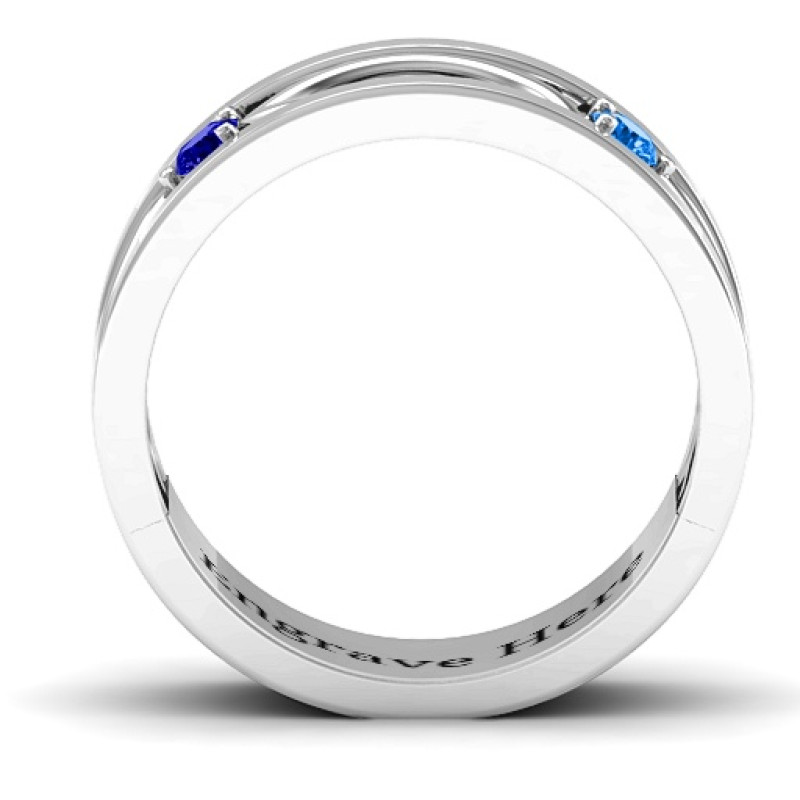 Classic fish men's ring with three fish and two round stones
