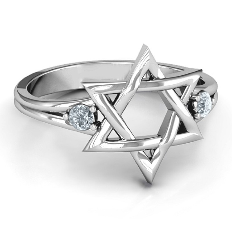 Classic Star of David ring with two round stone settings