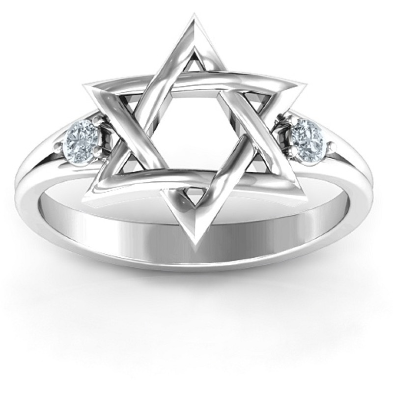 Classic Star of David ring with two round stone settings