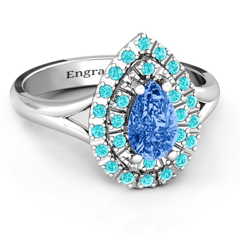 Cleopatra Double Halo Ring Cleopatra Double Halo Ring with pear-shaped centre stone and halo accents