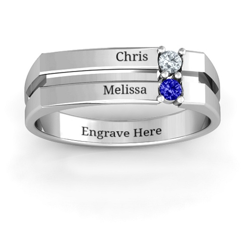 Grooved square-topped women's ring product view