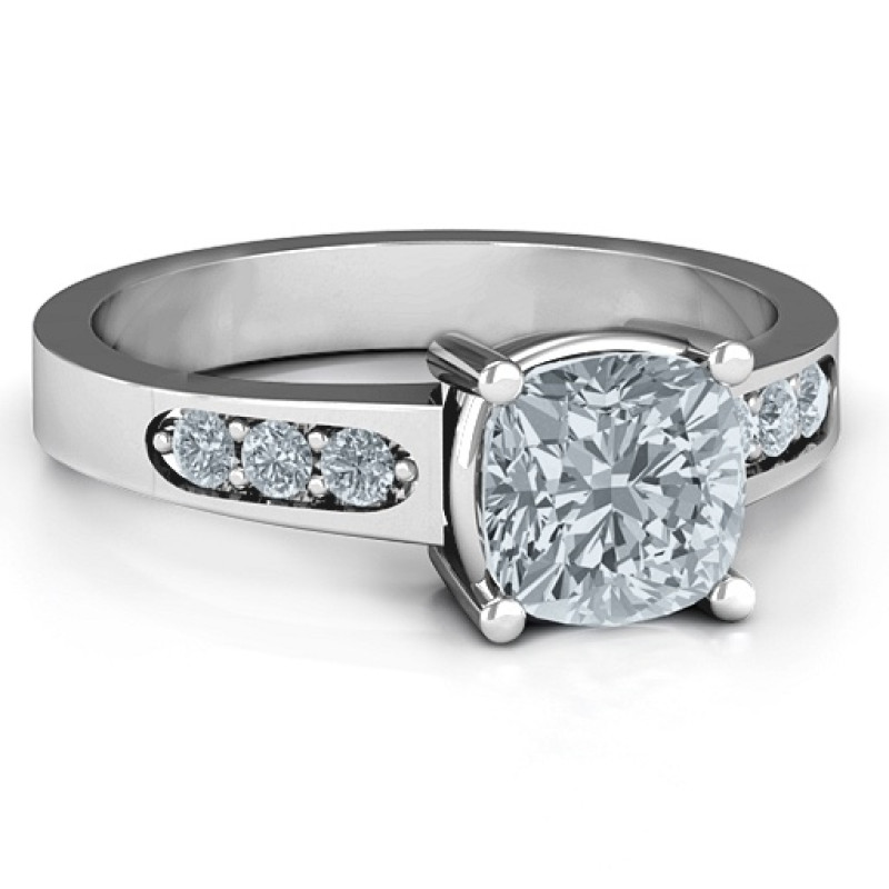 Cushion Cut Solitaire with Accents Ring Cushion cut solitaire ring with round accent stones
