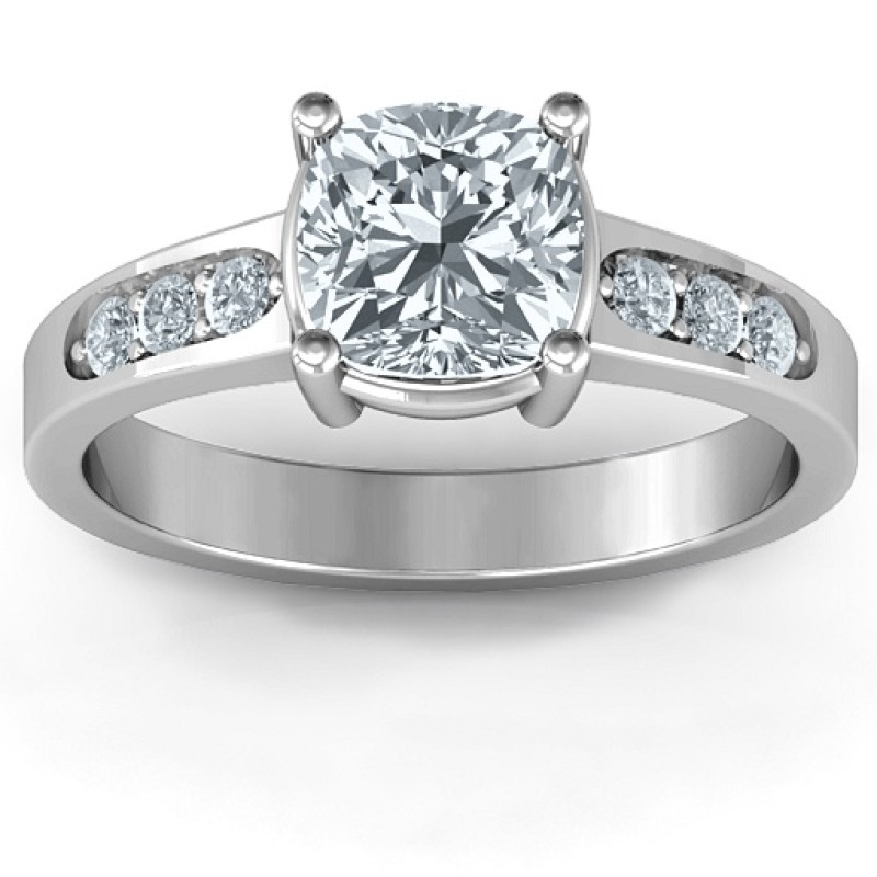 Cushion Cut Solitaire with Accents Ring Cushion cut solitaire ring with round accent stones