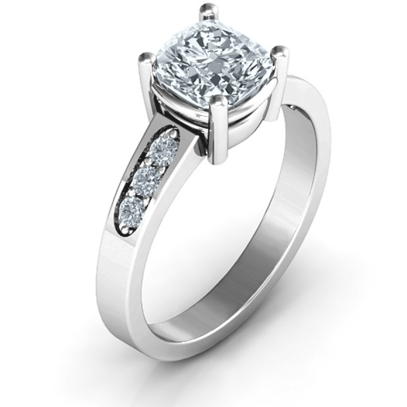 Cushion Cut Solitaire with Accents Ring Cushion cut solitaire ring with round accent stones