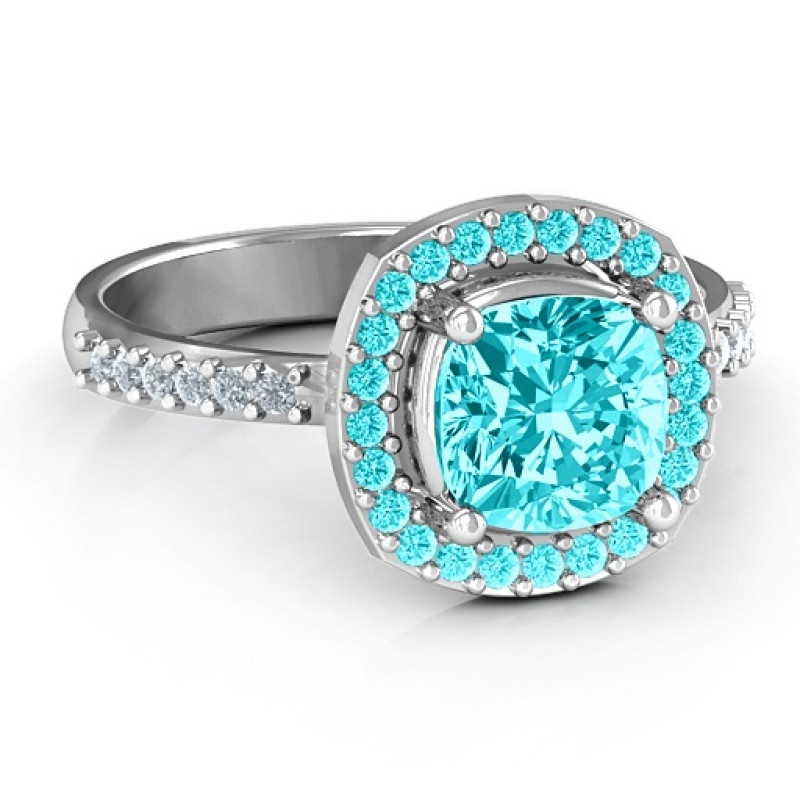 Cushion Cut Statement Ring with Halo Cushion cut statement ring with a round stone halo