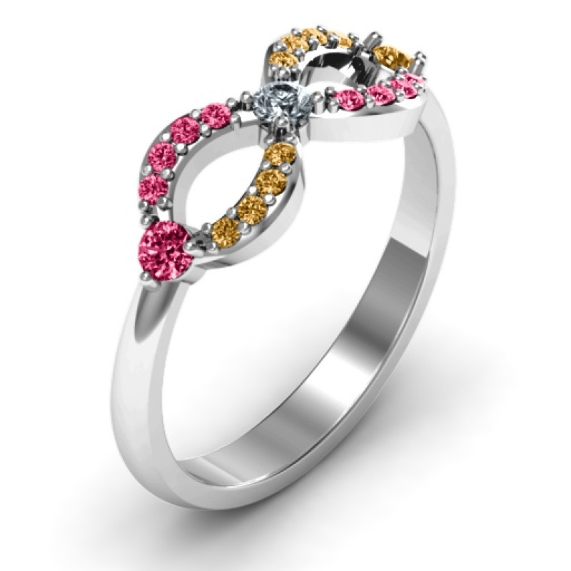 Personalised Infinity Ring with Accents - View 3 Personalised infinity ring with three centre stones and accent stone groups