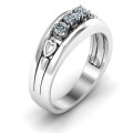 Devotion Ring with three round stones and cut-out heart details