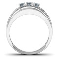 Devotion Ring with three round stones and cut-out heart details