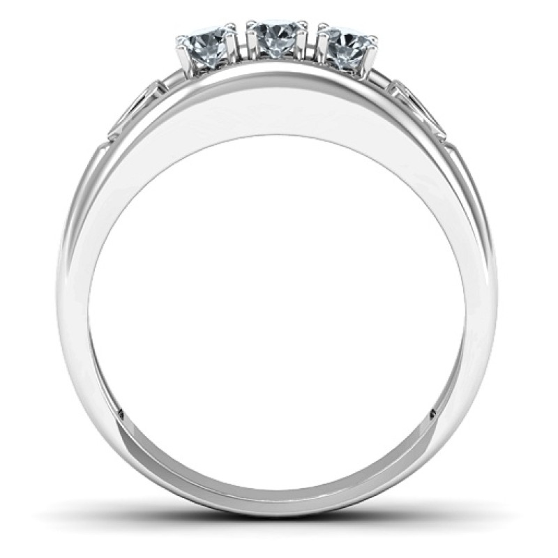 Devotion Ring with three round stones and cut-out heart details