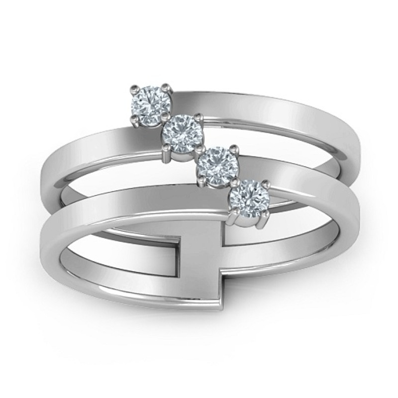 Diagonal Dazzle Ring with 4-5 Gemstones - View 2 Diagonal Dazzle Ring with gemstones, alternate view