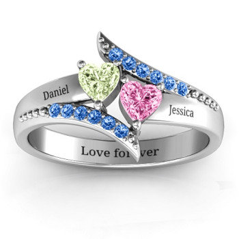 Diagonal Dream Ring With Heart Stones Diagonal Dream Ring With Heart Stones