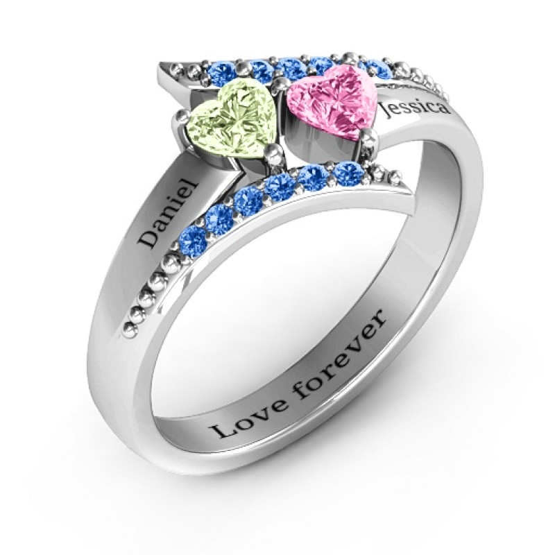 Diagonal Dream Ring with Heart Stones product view