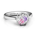 Diamond Cage Ring with Encased Heart Stones Diamond cage ring with encased heart stones