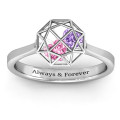Diamond Cage Ring with Encased Heart Stones - View 2 Diamond cage ring with encased heart stones
