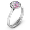 Diamond Cage Ring with Encased Heart Stones - View 3 Diamond cage ring with encased heart stones