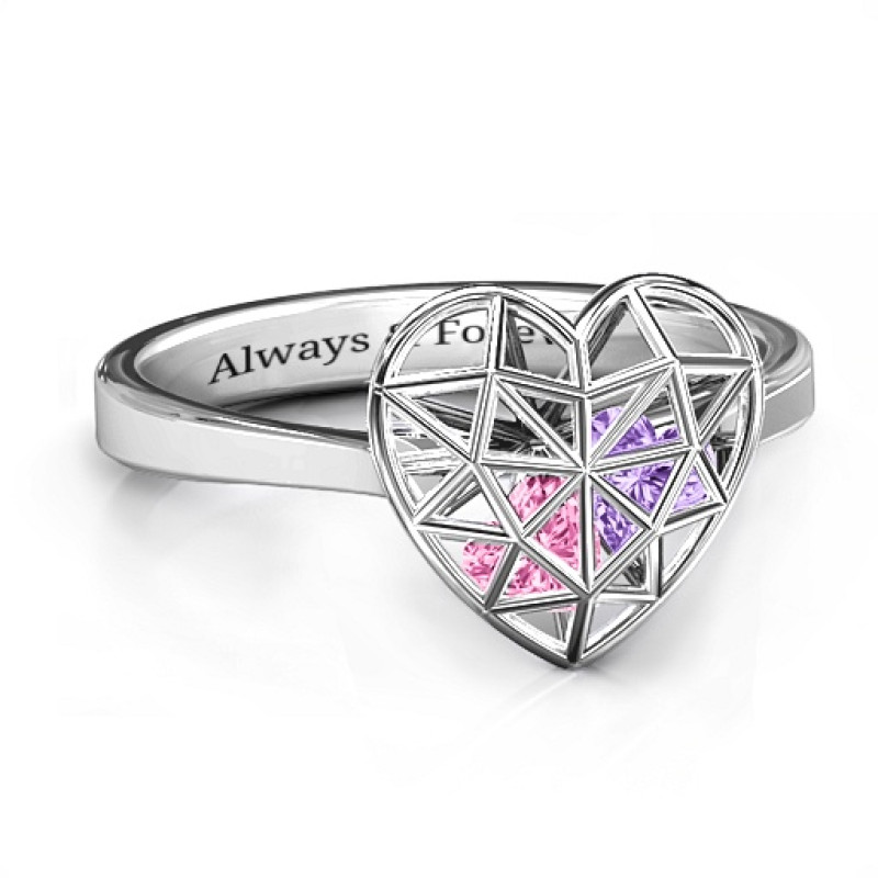 Diamond Heart Cage Ring with Encased Heart Stones Diamond Heart Cage Ring with encased heart stones