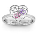 Diamond Heart Cage Ring Product View Diamond Heart Cage Ring with encased heart stones product view