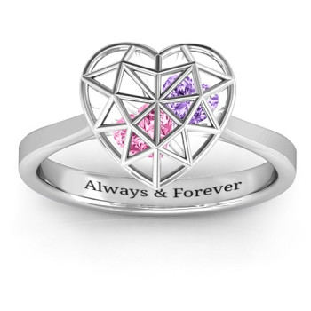 Diamond Heart Cage Ring With Encased Heart Stones Diamond Heart Cage Ring With Encased Heart Stones