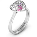 Diamond Heart Cage Ring Product View Diamond Heart Cage Ring with encased heart stones product view