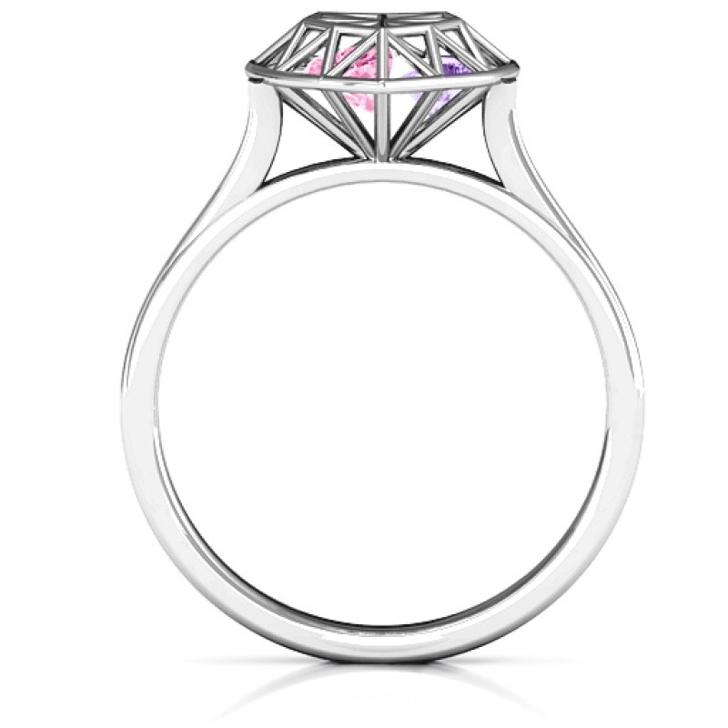 Diamond Heart Cage Ring Product View Diamond Heart Cage Ring with encased heart stones product view