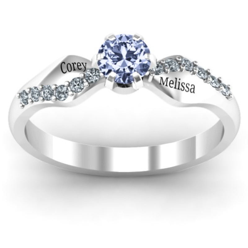 Dimpled Solitaire with Accents Ring - Alternate View Dimpled solitaire ring with accent stones, alternate view