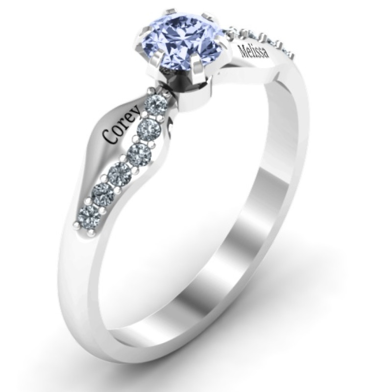 Dimpled Solitaire with Accents Ring - Alternate View Dimpled solitaire ring with accent stones, alternate view