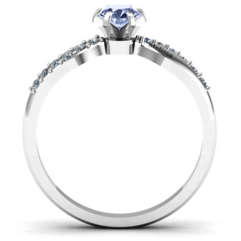 Dimpled Solitaire with Accents Ring - Alternate View Dimpled solitaire ring with accent stones, alternate view