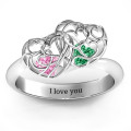 Double Heart Cage Birthstone Ring Double heart cage ring with heart-shaped birthstones product image