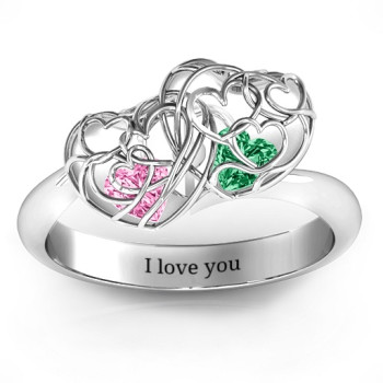 Double Heart Cage Ring with 1-6 Heart Shaped Birthstones Double Heart Cage Ring with 1-6 Heart Shaped Birthstones