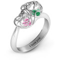 Double Heart Cage Birthstone Ring Double heart cage ring with heart-shaped birthstones product image