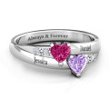 Double heart gemstone ring with accent stones