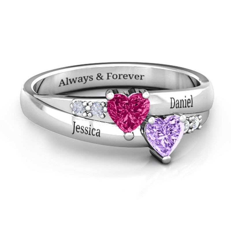 Double heart gemstone ring with accent stones