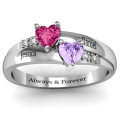 Double heart gemstone ring with accent stones